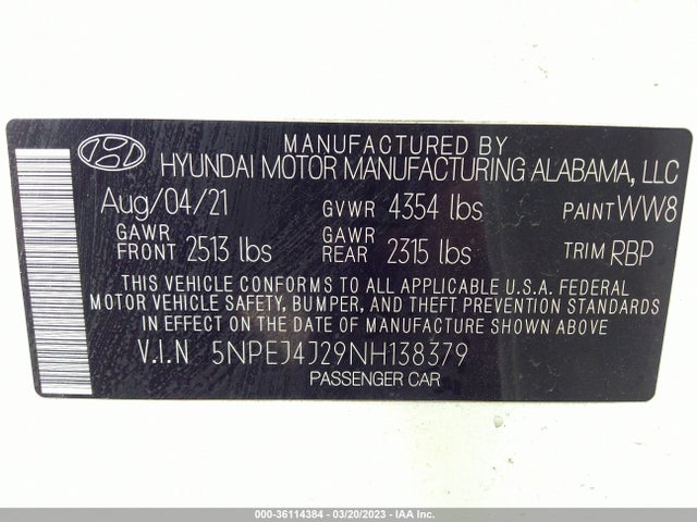 2022 HYUNDAI SONATA SEL PLUS VIN: 5NPEJ4J29NH138379
