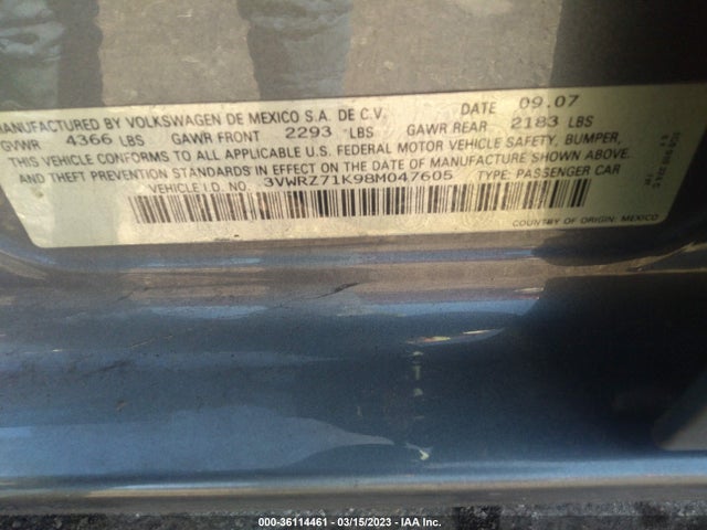 3VWRZ71K98M047605 Volkswagen Jetta Sedan Se/sel