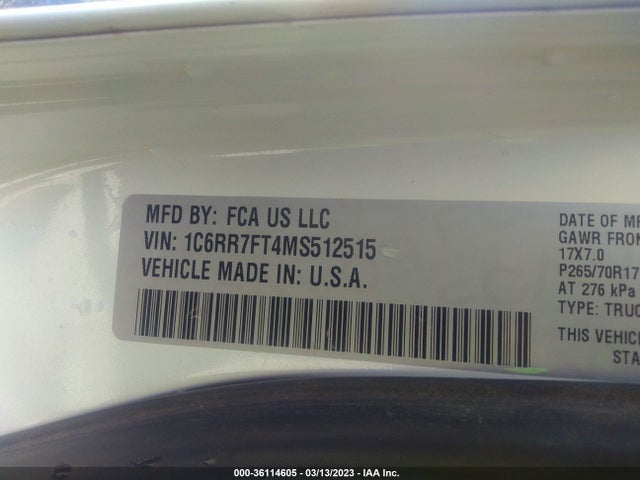 1C6RR7FT4MS512515 RAM 1500 Classic Tradesman