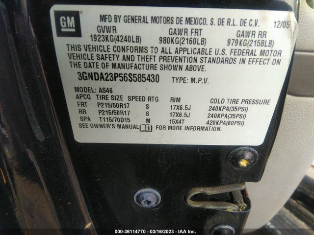 2006 CHEVROLET HHR LT VIN: 3GNDA23P56S585430
