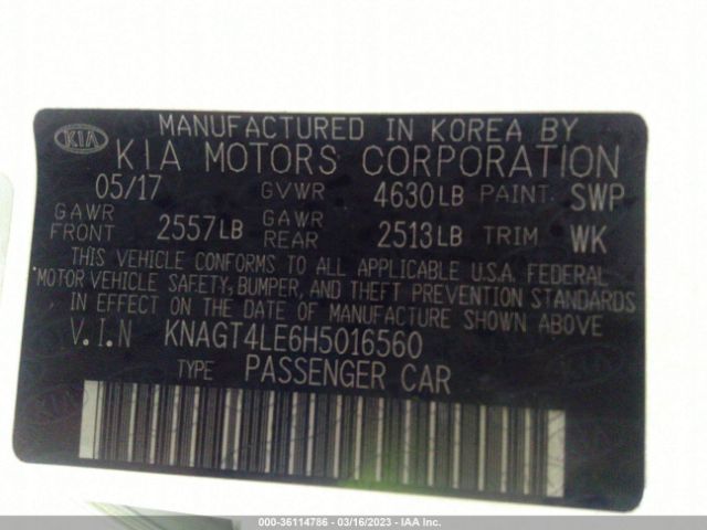 KNAGT4LE6H5016560 KIA Optima Hybrid Base