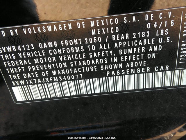 3VW1K7AJXFM340077 Volkswagen Jetta Sedan 2.0l S W/technology