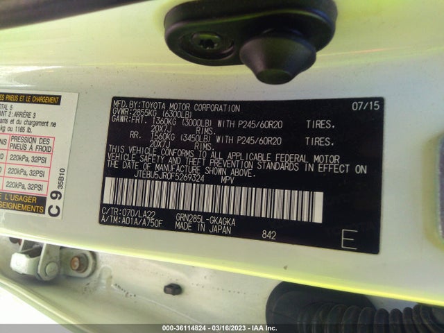 2015 TOYOTA 4RUNNER LIMITED/TRAIL/SR5 VIN: JTEBU5JR0F5269324