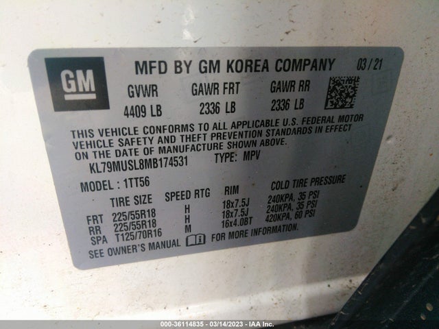 Chevrolet Trailblazer Rs 2021 KL79MUSL8MB174531 Image 9