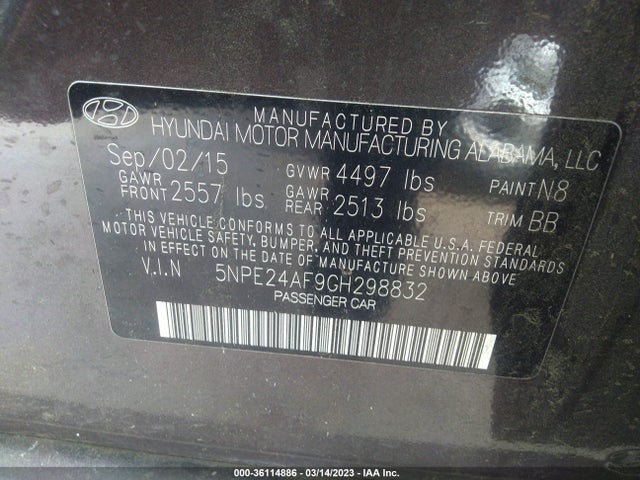 Hyundai Sonata 2.4l Se 2016 5NPE24AF9GH298832 Image 11