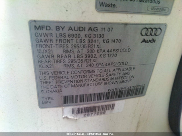 WA1EV94LX8D037622 Audi Q7 4.2l Premium