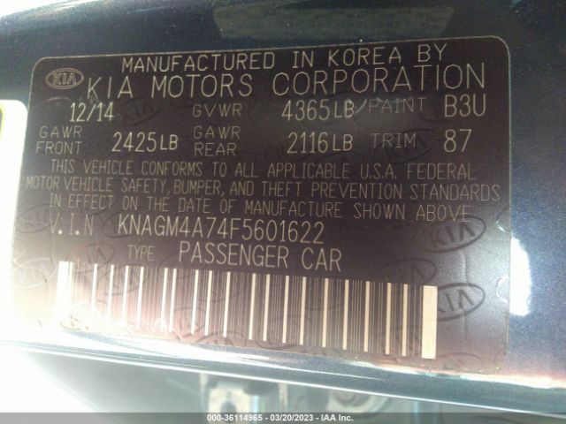 KNAGM4A74F5601622 KIA Optima Lx