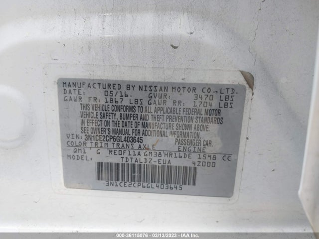 Nissan Versa Note Sv 2016 3N1CE2CP6GL403645 Image 10