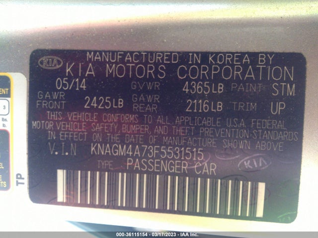 KIA Optima Lx 2015 KNAGM4A73F5531515 Image 10
