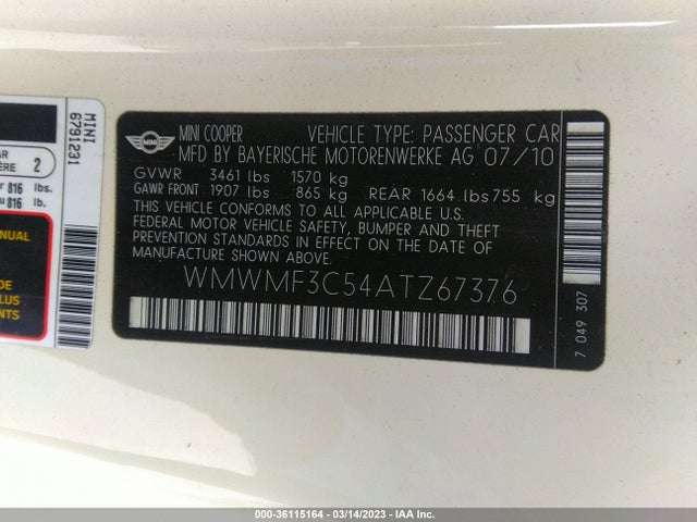 WMWMF3C54ATZ67376 Mini COOPER HARDTOP