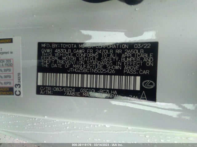 2022 Lexus RC, VIN: JTHGZ5BC1N5025426