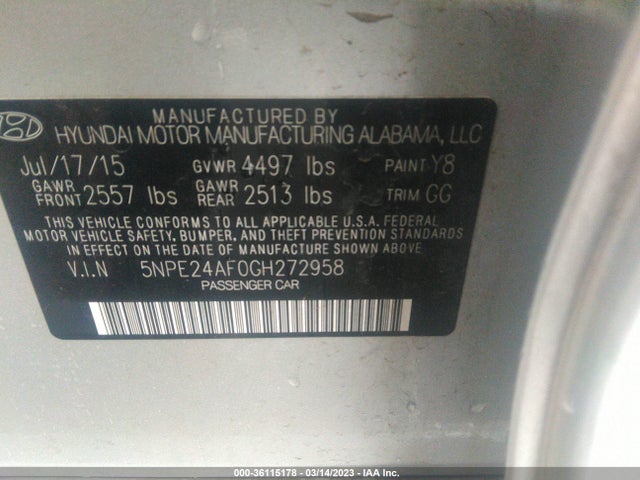 Hyundai Sonata 2.4l Se 2016 5NPE24AF0GH272958 Image 9