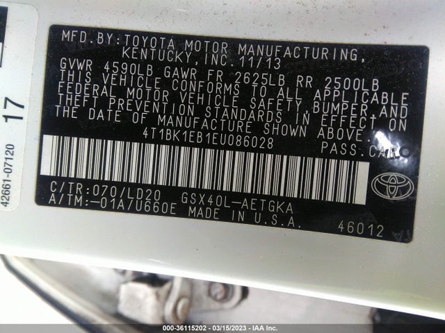 Toyota AVALON LIMITED 2014 4T1BK1EB1EU086028 Image 10