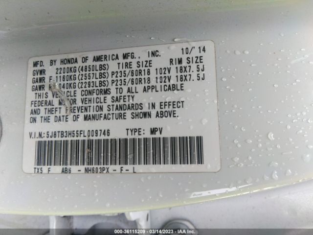 5J8TB3H55FL009746 Acura Rdx Tech Pkg