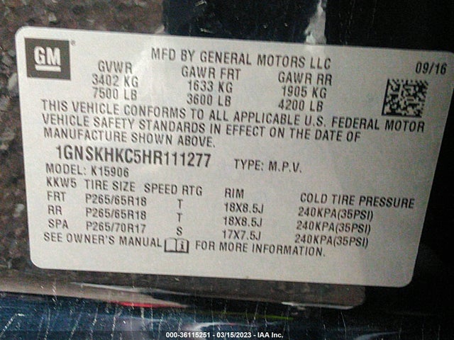 Chevrolet Suburban Lt 2017 1GNSKHKC5HR111277 Image 10