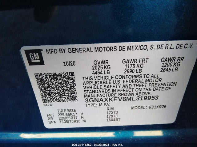 Chevrolet EQUINOX LT 2021 3GNAXKEV6ML319953 Image 9