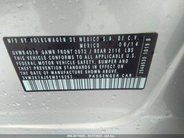 3VW2K7AJ5EM315252 Volkswagen Jetta Sedan S