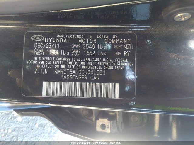 Hyundai ACCENT GS 2012 KMHCT5AE0CU041801 Image 10
