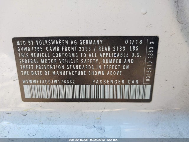 2018 Volkswagen Golf R, VIN: WVWWF7AU0JW178332
