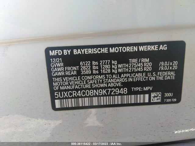 5UXCR4C08N9K72948 BMW X5 Sdrive40i