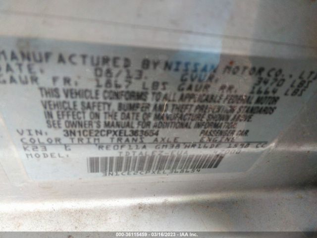 3N1CE2CPXEL368654 Nissan Versa Note Sv