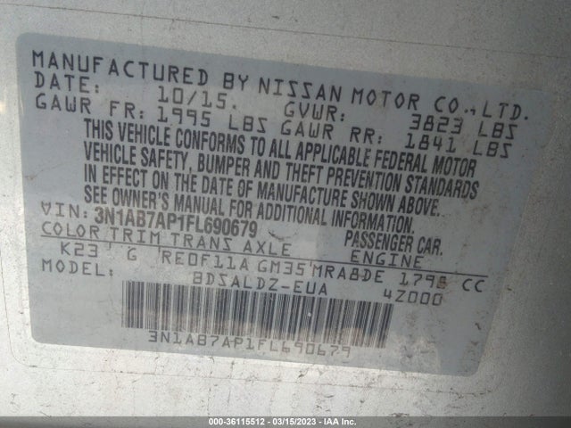 Nissan SENTRA SV 2015 3N1AB7AP1FL690679 Image 10