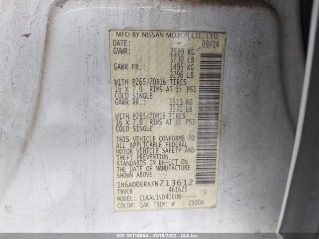 1N6AD0ERXFN713612 Nissan FRONTIER S