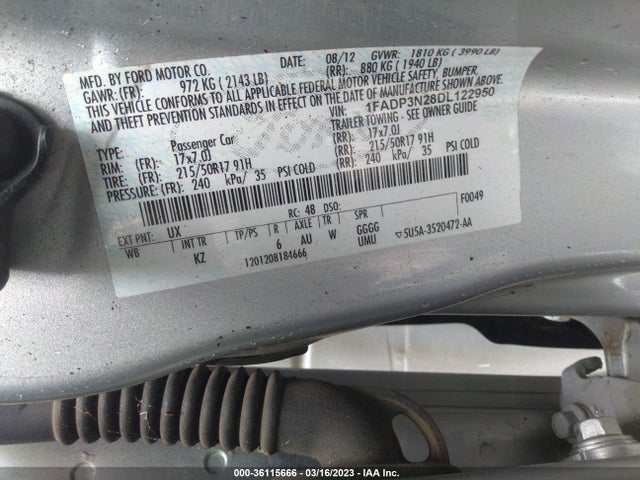 2013 FORD FOCUS TITANIUM VIN: 1FADP3N28DL122950