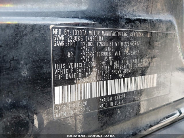 Toyota Rav4 Hybrid Le 2020 4T3M6RFV9LU003681 Image 9