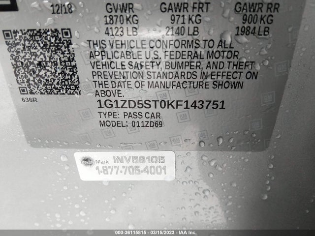 Chevrolet MALIBU LT 2019 1G1ZD5ST0KF143751 Image 9
