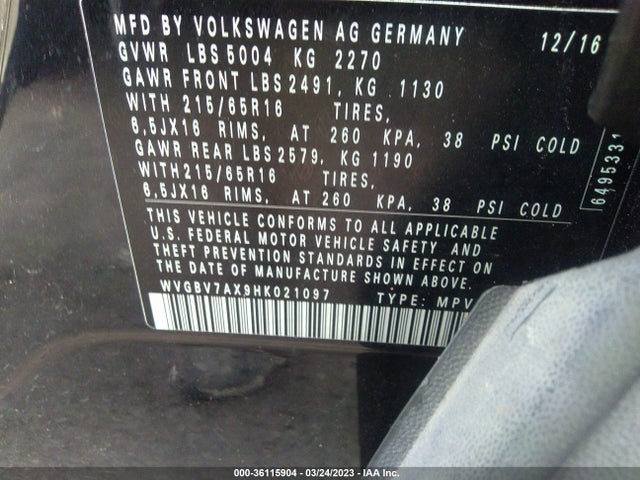 WVGBV7AX9HK021097 Volkswagen TIGUAN