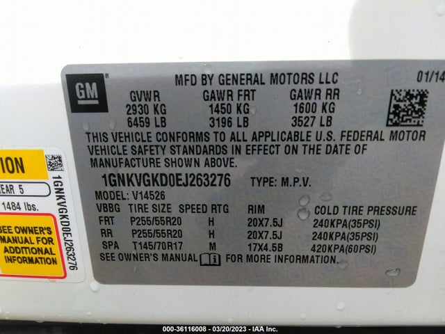 Chevrolet Traverse Lt 2014 1GNKVGKD0EJ263276 Image 10