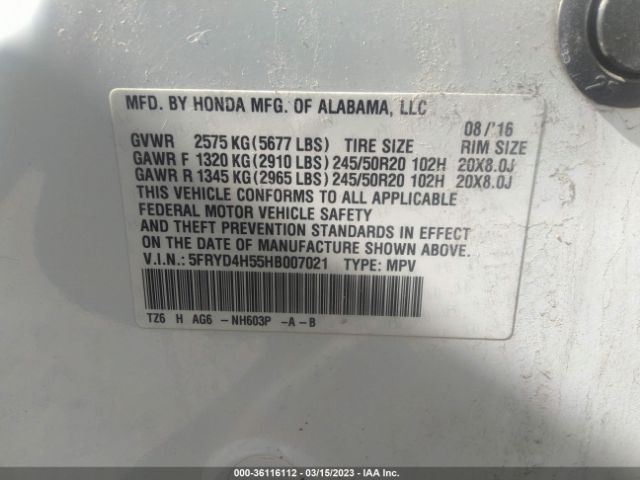 5FRYD4H55HB007021 Acura Mdx W/technology Pkg