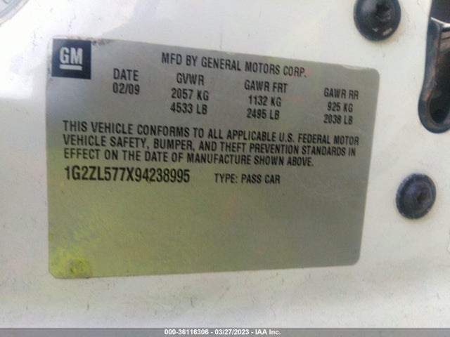 2009 PONTIAC G6 GXP W/1SB VIN: 1G2ZL577X94238995