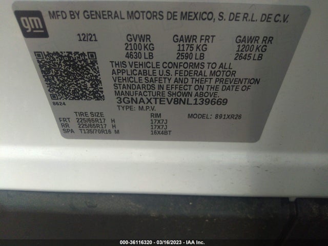 Chevrolet EQUINOX LT 2022 3GNAXTEV8NL139669 Image 9