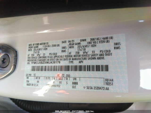 1FMCU0BZXMUA38178 Ford Escape Se Hybrid