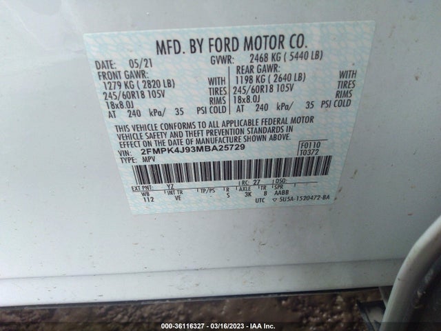 2021 Ford Edge, VIN: 2FMPK4J93MBA25729