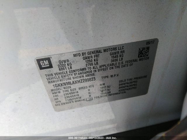 1GKKNMLAXHZ299823 GMC ACADIA SLT