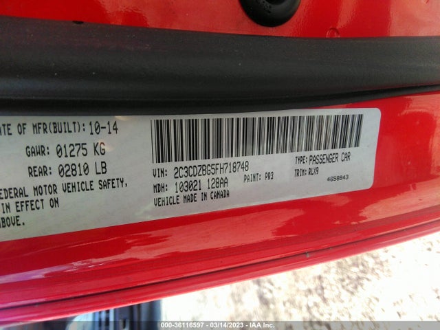 Dodge Challenger Sxt Plus 2015 2C3CDZBG5FH718748 Image 9