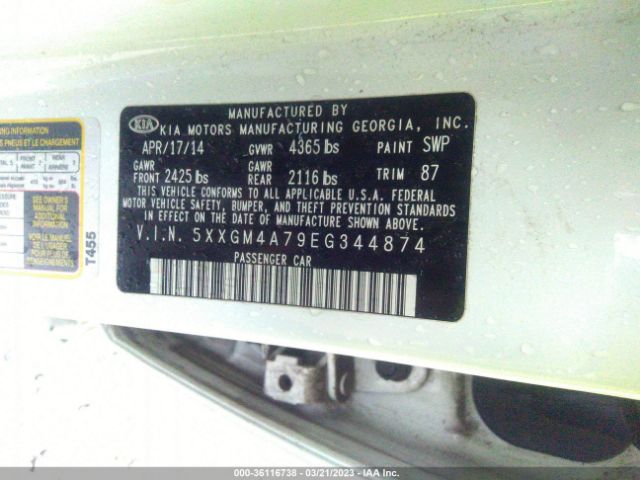 5XXGM4A79EG344874 KIA Optima Lx