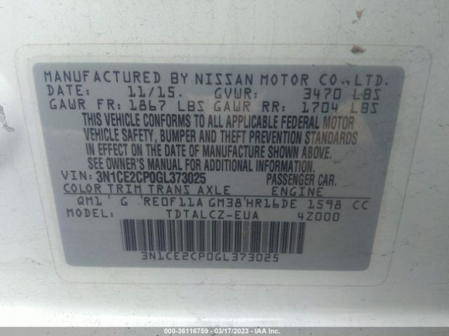 3N1CE2CP0GL373025 Nissan Versa Note S Plus