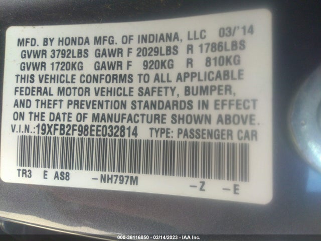 Honda Civic Ex-l 2014 19XFB2F98EE032814 Image 9