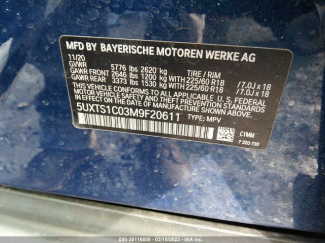 5UXTS1C03M9F20611 BMW X3 Xdrive30e