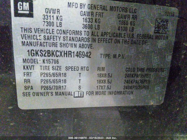 1GKS2BKCXHR146942 GMC YUKON SLT