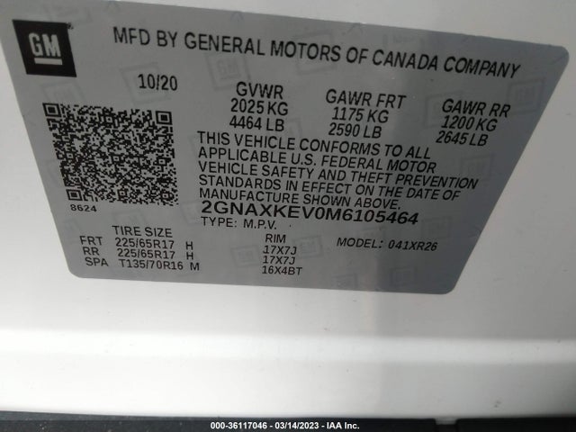 Chevrolet EQUINOX LT 2021 2GNAXKEV0M6105464 Image 9
