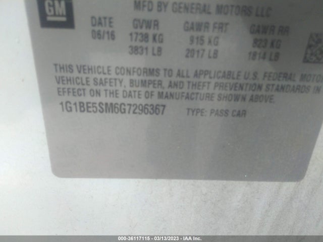 Chevrolet CRUZE LT 2016 1G1BE5SM6G7296367 Image 10