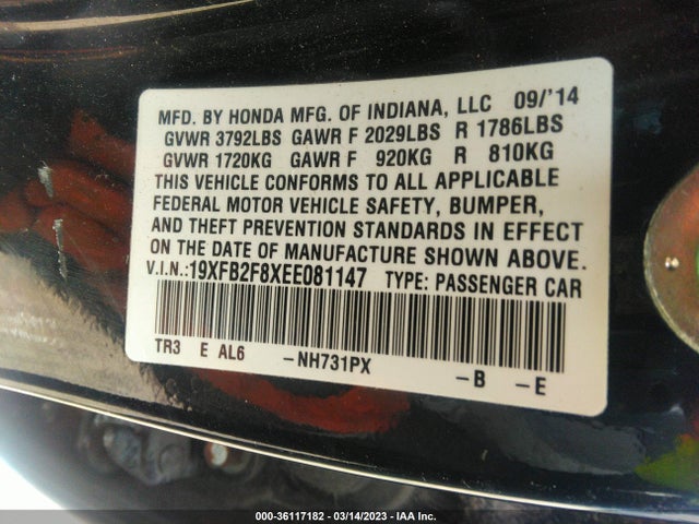 Honda Civic Sedan Ex 2014 19XFB2F8XEE081147 Image 9