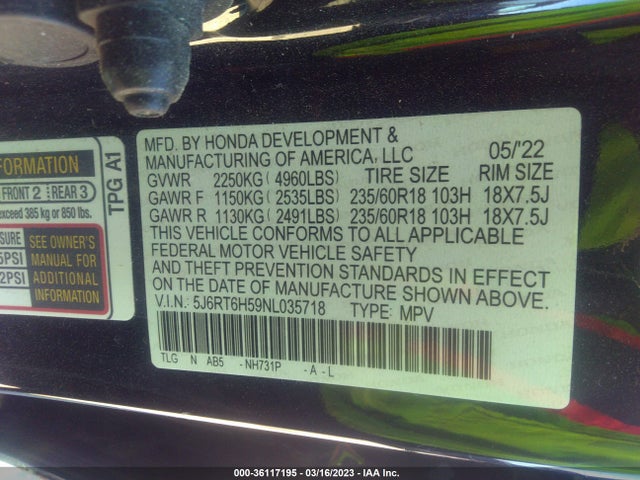 2022 Honda CR-V, VIN: 5J6RT6H59NL035718