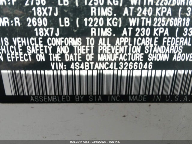 4S4BTANC4L3266046 Subaru Outback Limited