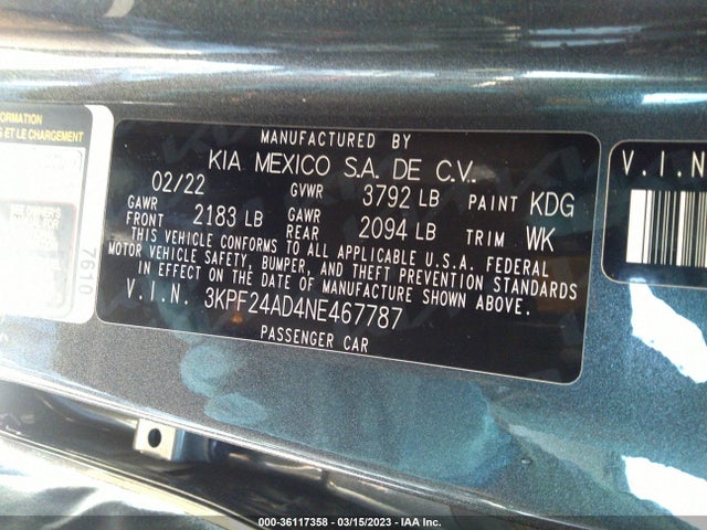 2022 Kia Forte, VIN: 3KPF24AD4NE467787